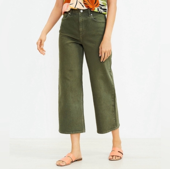 NWT LOFT High-Rise Wide Leg Jeans in Olive - Picture 1 of 12